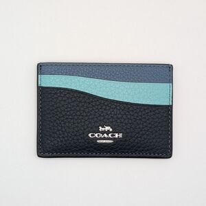 Coach Wave Card Case in Silver & Midnight Navy Pebble Leather